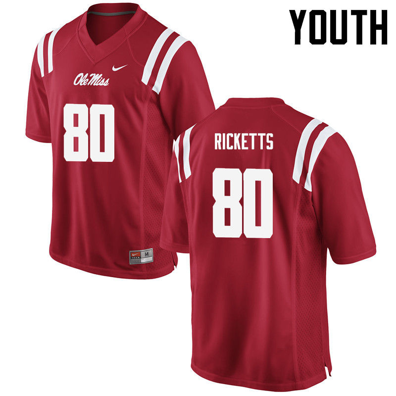 Josh Ricketts Ole Miss Rebels NCAA Youth Red #80 Stitched Limited College Football Jersey ZOH0058KS